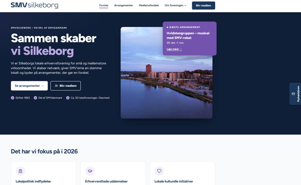 Skærmbillede af hjemmesiden for SMVsilkeborg, bygget af Let Markedsføring